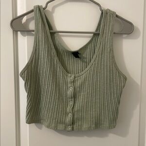 Ribbed Green Button-Down Crop Top